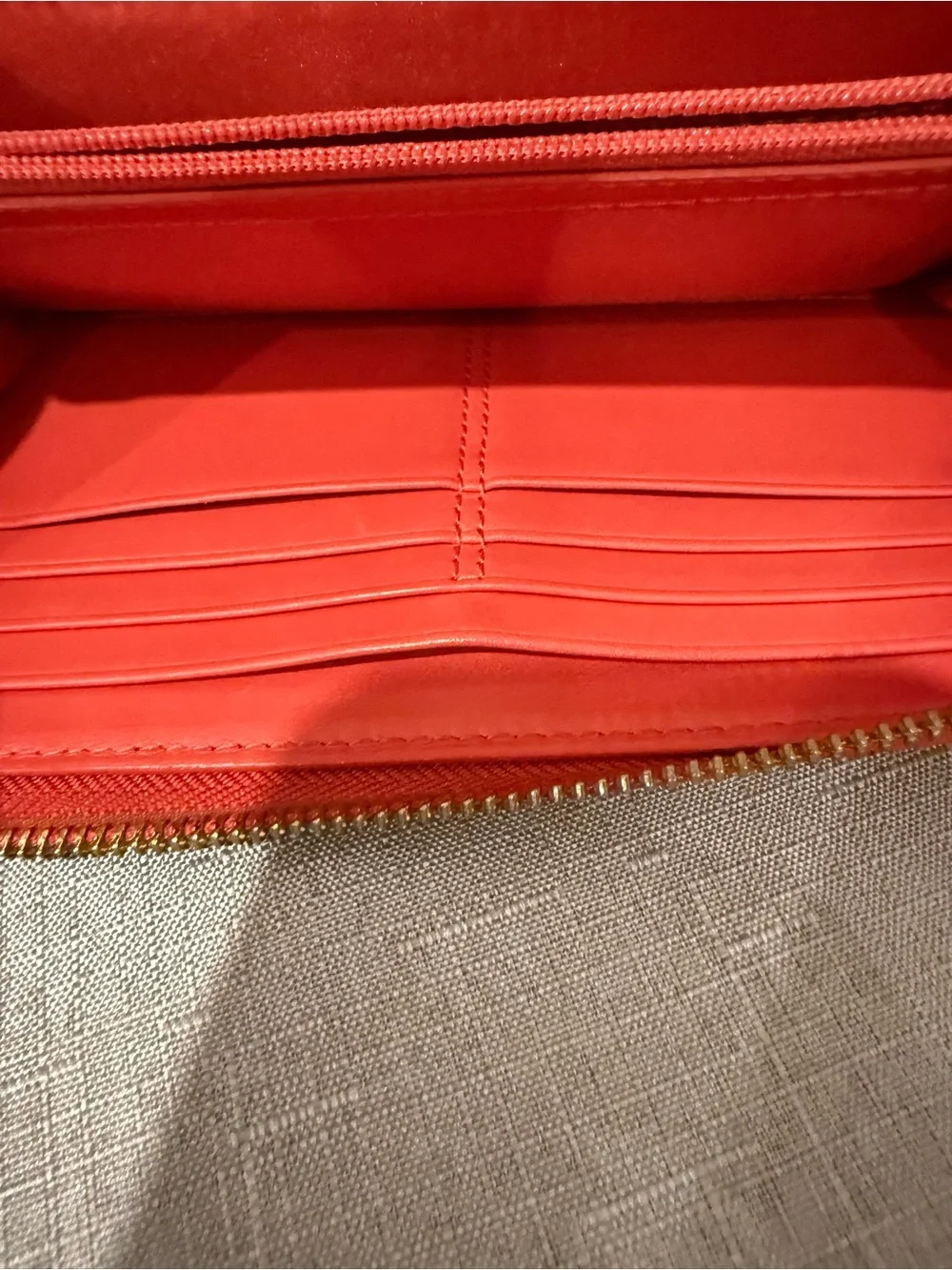 Coach Red Zip-Around Leather Wallet with Gold Hardware